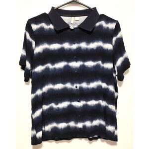 CATO 14/16W womens blue shirt Short Sleeve Button Down Striped adult outdoor